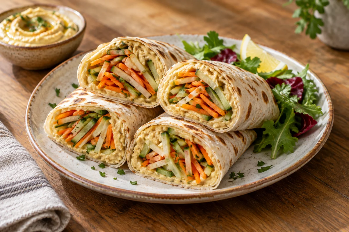 Lipii cu hummus și legume julienne — preparat servit