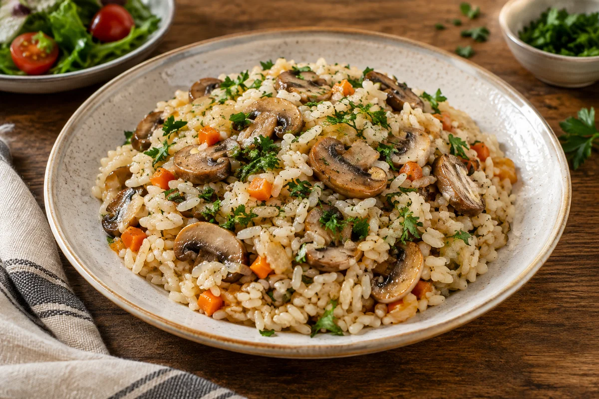 Pilaf de orez cu ciuperci — preparat servit