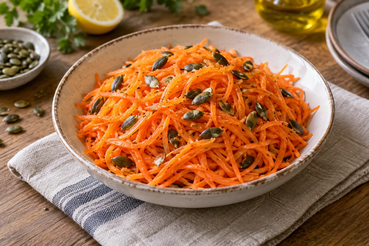 Salată de morcov cu semințe de dovleac — preparat servit