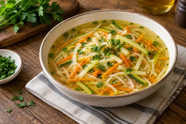 Supă cu legume julienne și tăiței — imagine ilustrativă